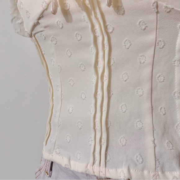 ❌SOLD❌ Forever 21 Cream Bustier Crop Top Puff Sleeve Ruched Blouse Polka Dot Med - Picture 4 of 13